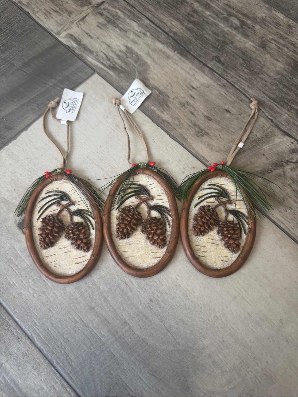 Big Sky Carvers Rustic Pinecone Oval Holiday Ornament Set - 3Christmas Ornaments